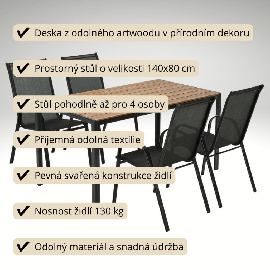 Venkovní zahradní set 140x80 pro 4 osoby DK302-P2 přírodní