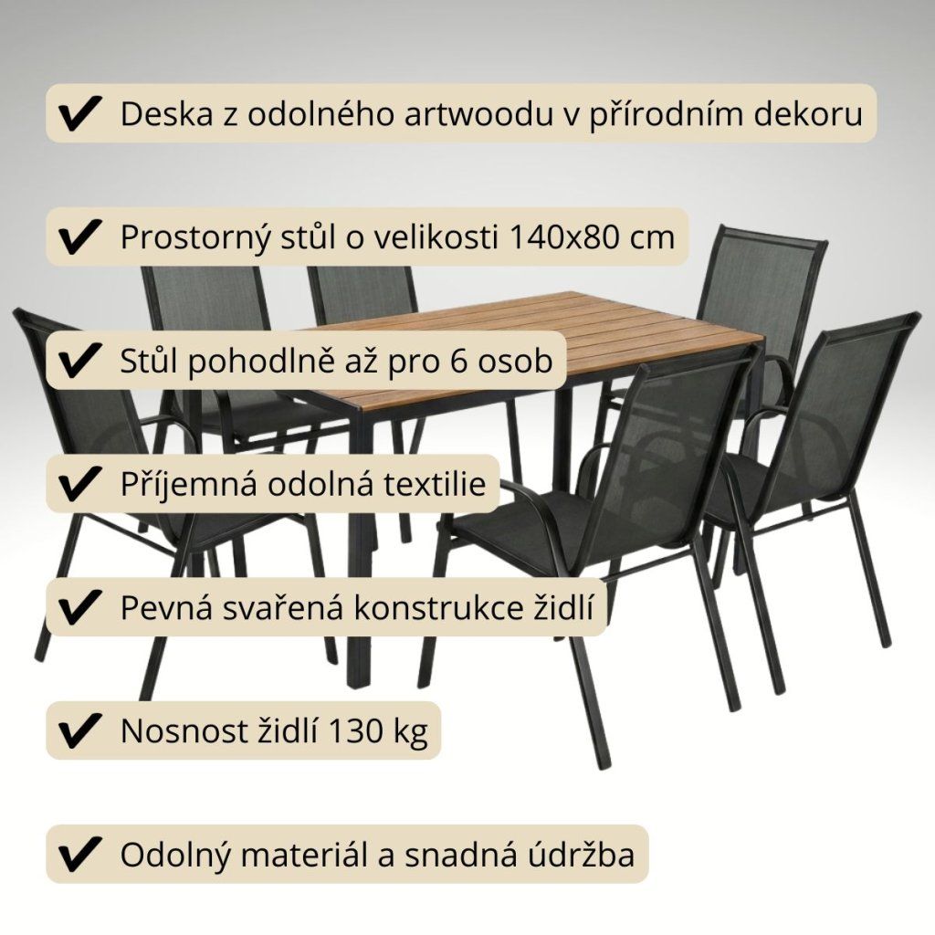 Venkovní zahradní set 140x80 pro 6 osob DK304-P2 přírodní