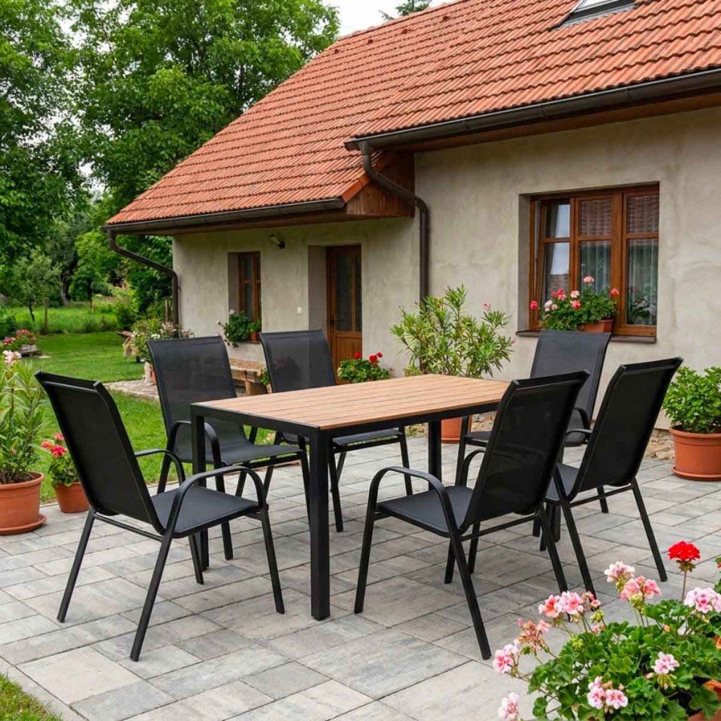 Venkovní zahradní set 140x80 pro 6 osob DK304-P2 přírodní
