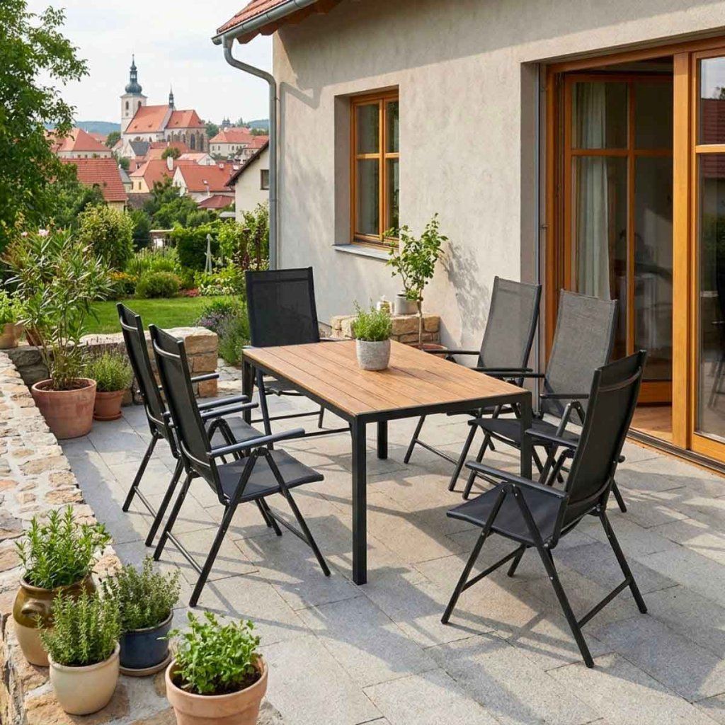 Zahradní set 140x80 pro 6 osob skládací židle V136-P2 přírodní