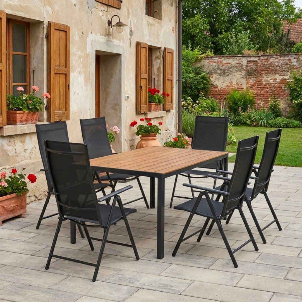 Zahradní set 140x80 pro 6 osob skládací židle V136-P2 přírodní