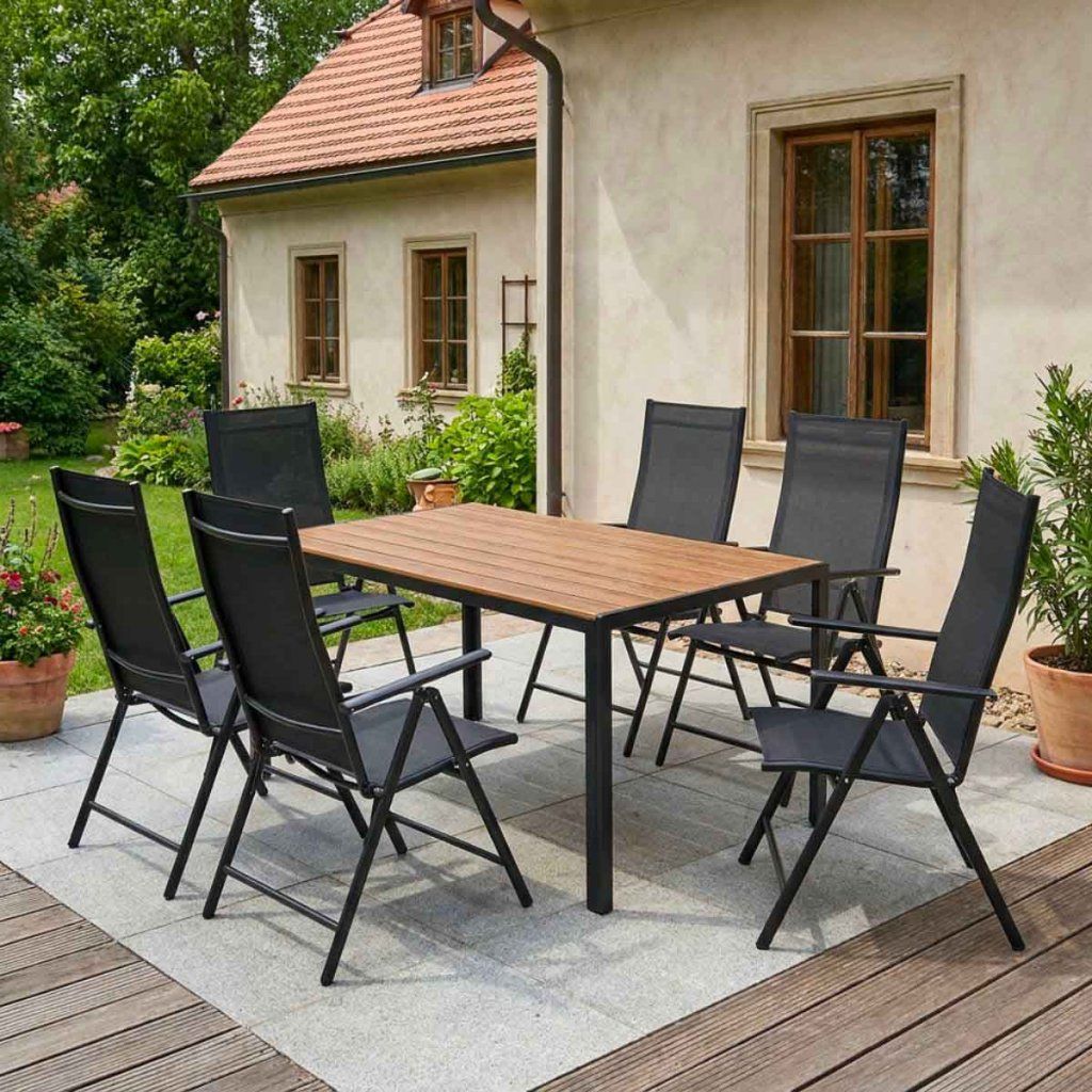 Zahradní set 140x80 pro 6 osob skládací židle V136-P2 přírodní