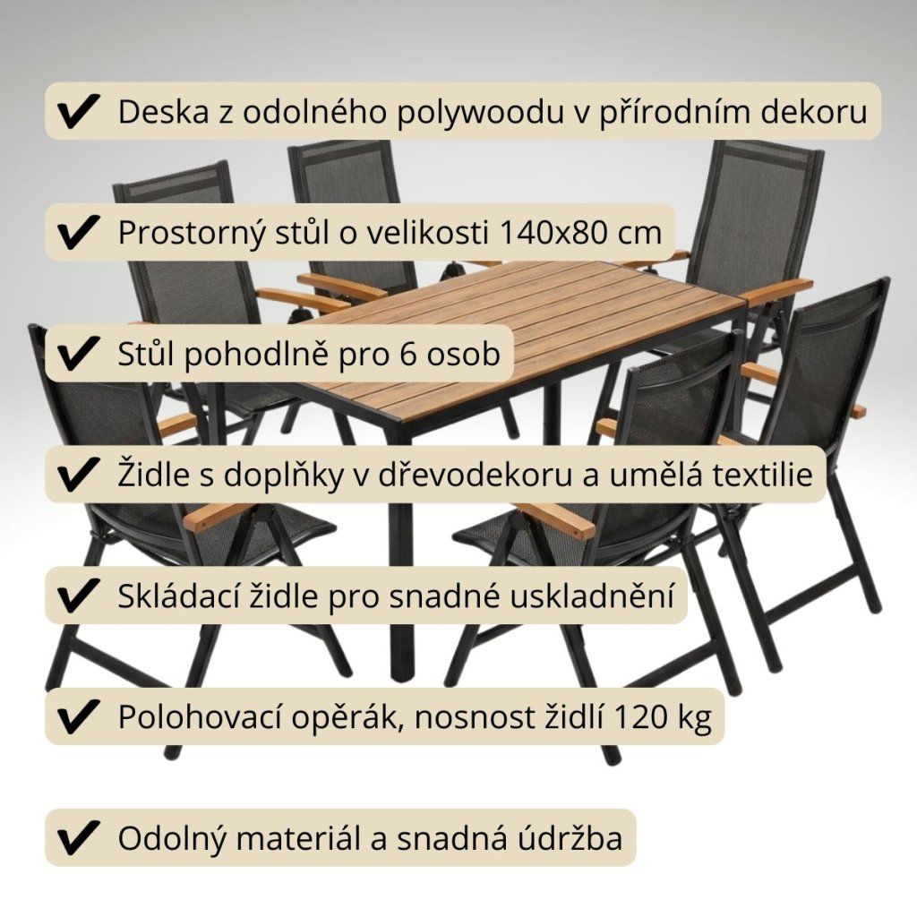 Zahradní jídelní set 140x80 pro 6 osob přírodní VZS210P6