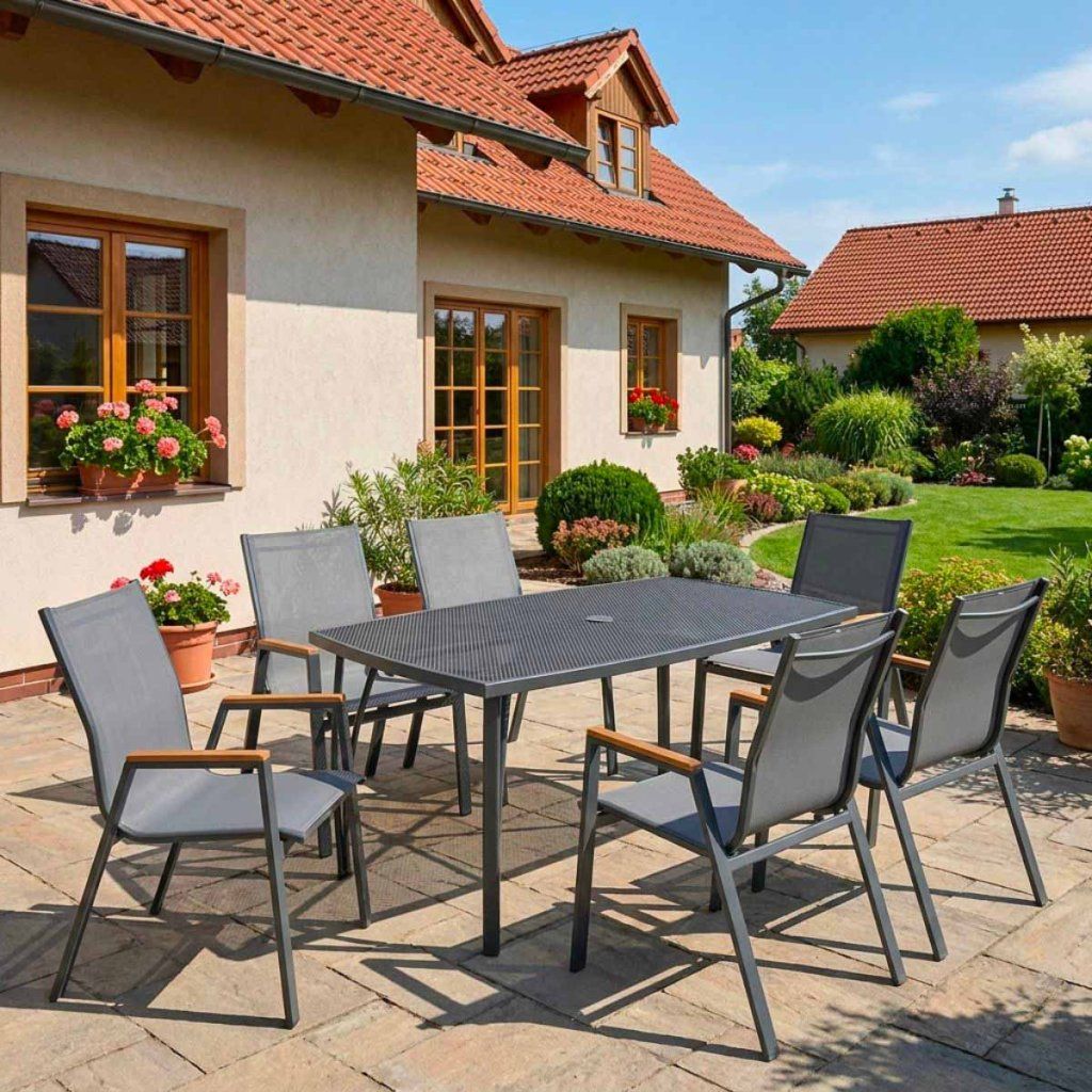 Zahradní jídelní kovový set pro 6 osob V126T antracit