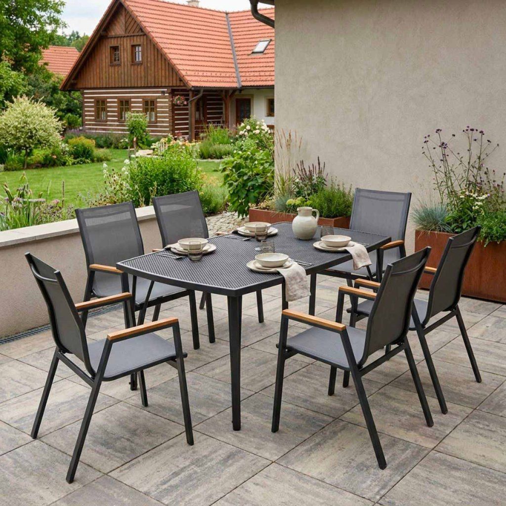 Zahradní jídelní kovový set pro 6 osob V126T antracit