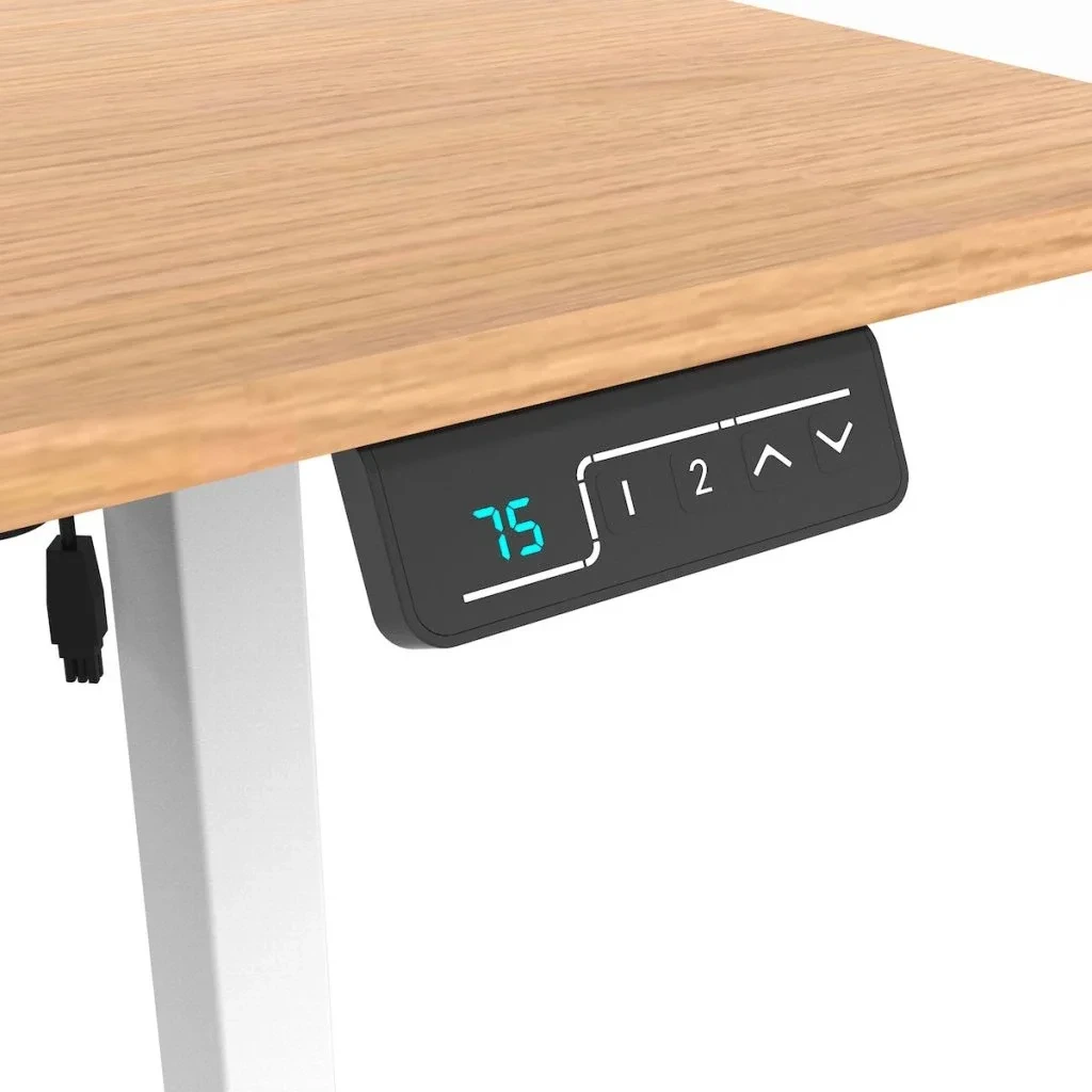Pracovní set elektricky výškově nastavitelný stůl 120 × 60 cm dub, šedá kancelářská židle VPS106D-134S