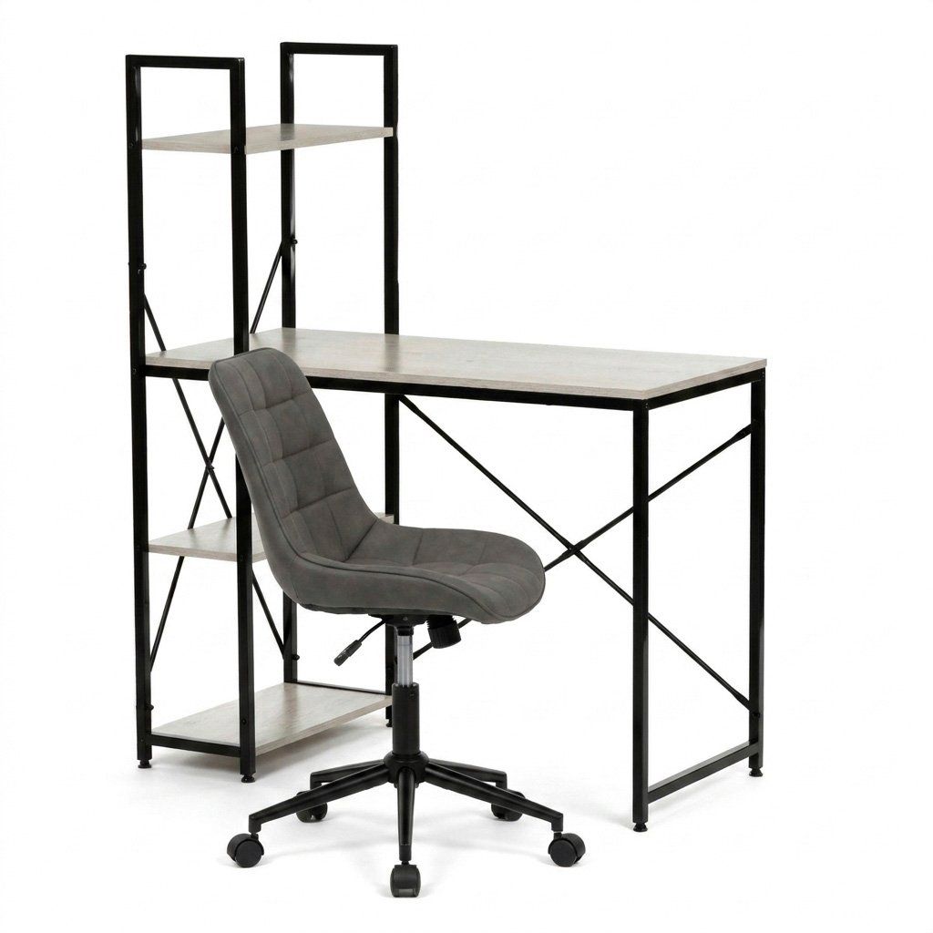 Pracovní set - pracovní stůl 100×40 cm divoký dub + tmavě šedá kancelářská židle VPS103D-116S za akční cenu