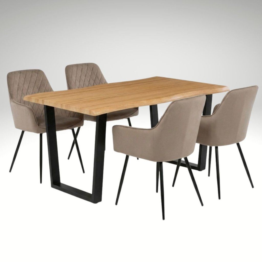Jídelní set pro 4 osoby 160x90 cm dub noha U béžová židle s područkami VJS166-4CA
