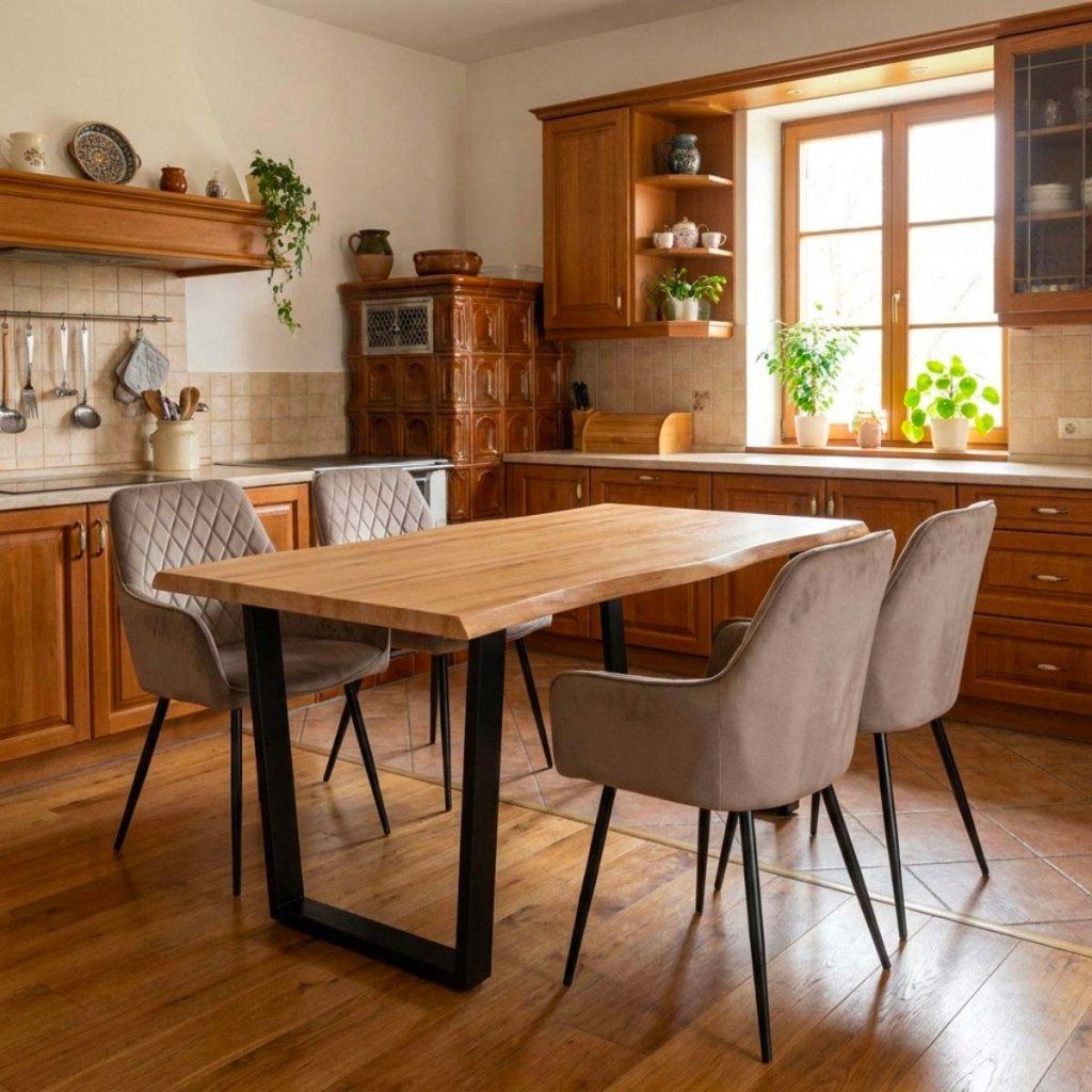 Jídelní set pro 4 osoby 160x90 cm dub noha U béžová židle s područkami VJS166-4CA