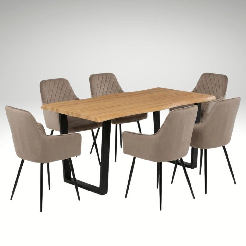 Jídelní set pro 6 osob 160x90 cm dub noha U béžová židle s područkami VJS166-6CA