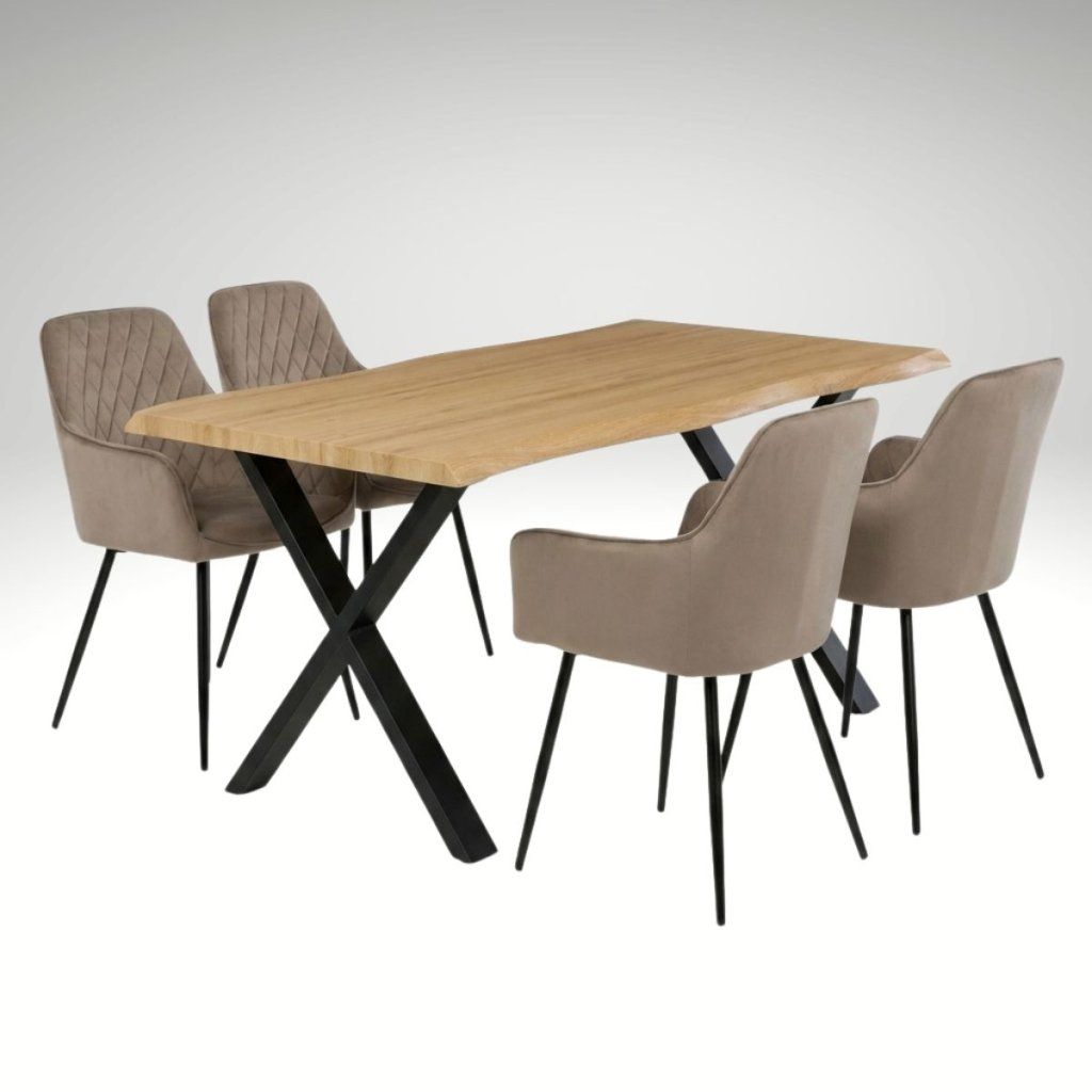 Jídelní set pro 4 osoby 160x90 cm soft dub noha X béžová židle s područkami VJS226-4CA