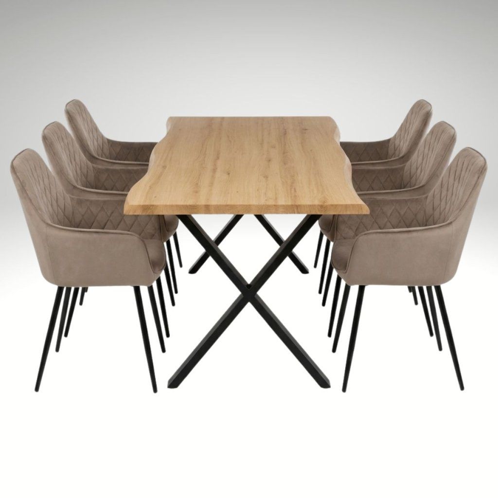 Jídelní set pro 6 osob 180x90 cm soft dub noha X béžová židle s područkami VJS228-6CA