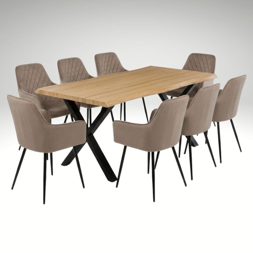 Jídelní set pro 8 osob 180x90 cm soft dub noha X béžová židle s područkami VJS228-8CA