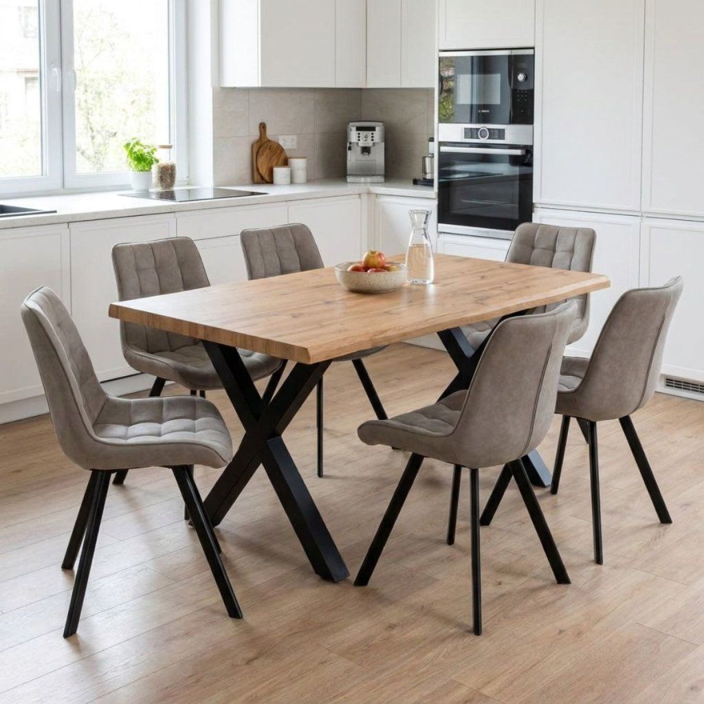 Jídelní set pro 6 osob 160x90 cm dub-béžová VJS116-61L