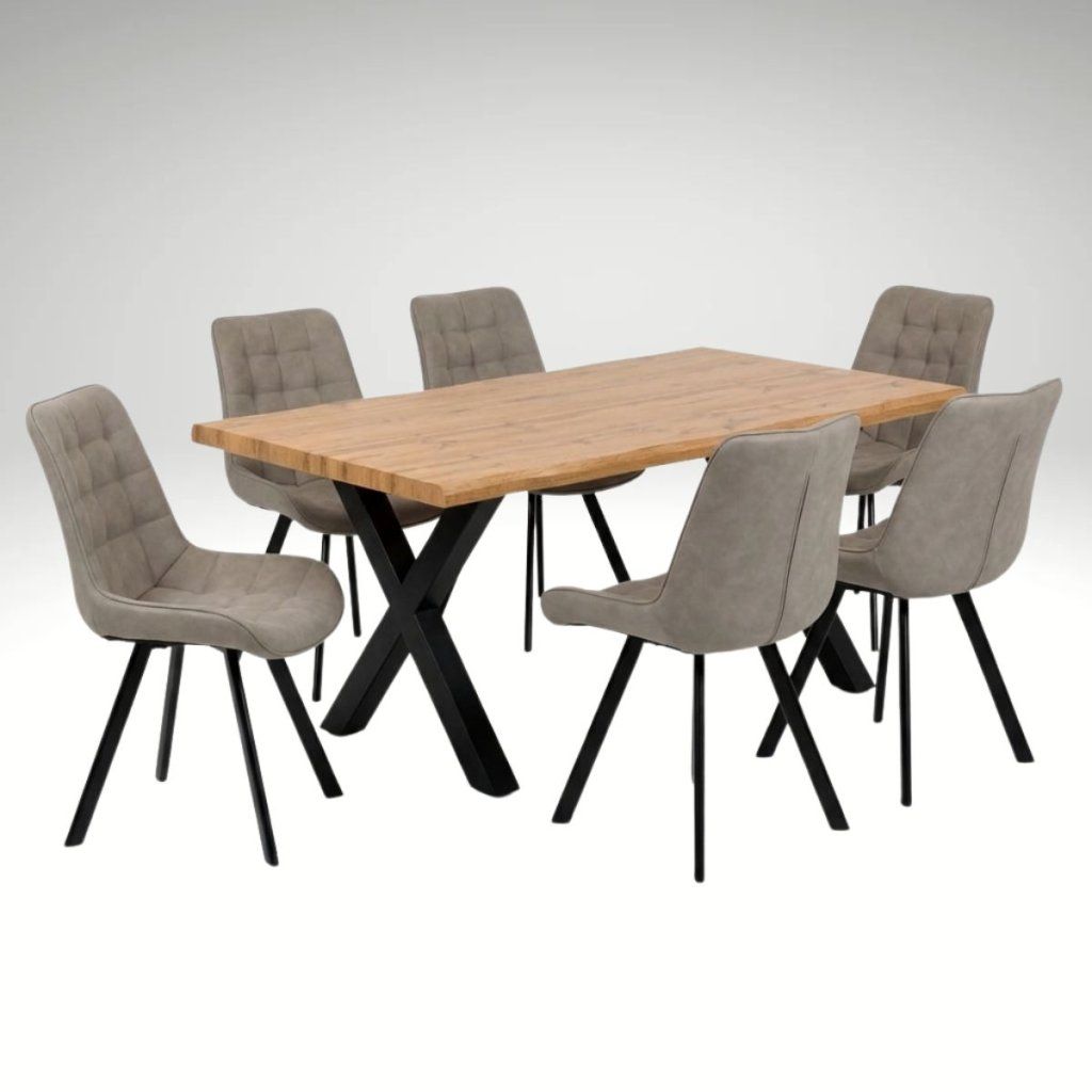 Jídelní set pro 6 osob 160x90 cm dub-béžová VJS116-61L
