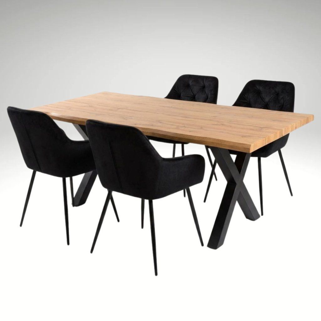 Jídelní set 4+1 160x90 cm dub, černá VJS136-4C