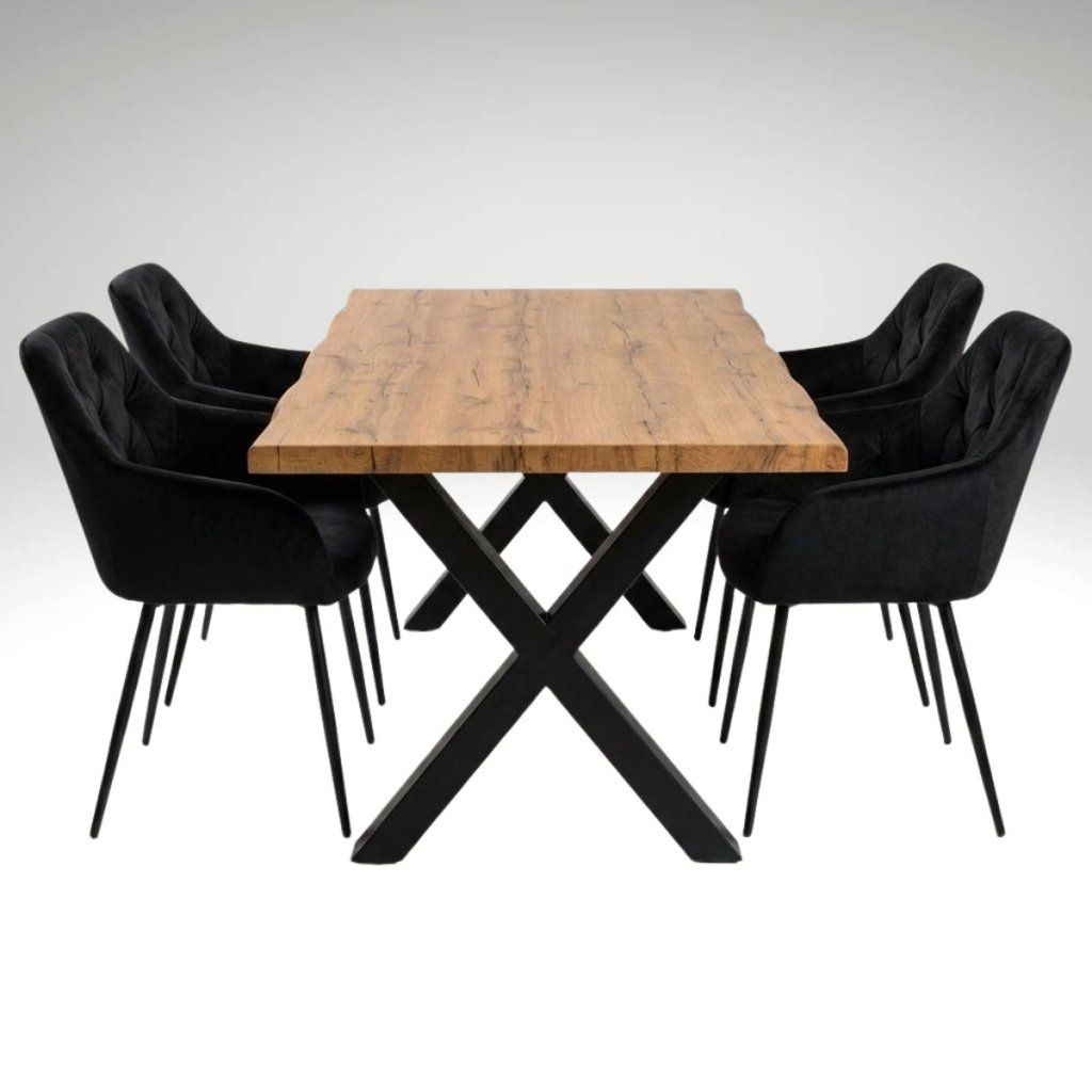 Jídelní set 4+1 160x90 cm dub, černá VJS136-4C