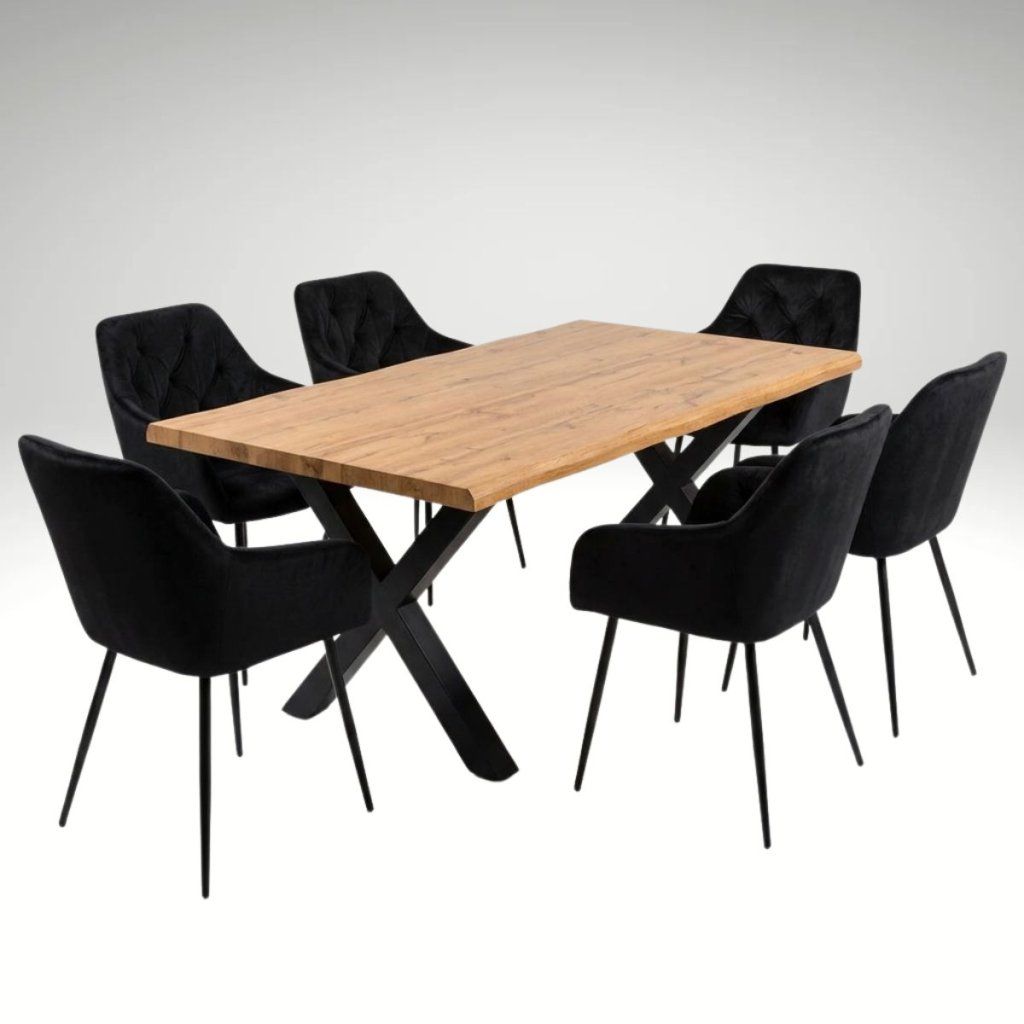 Jídelní set 6+1 160x90 cm dub, černá VJS136-6C
