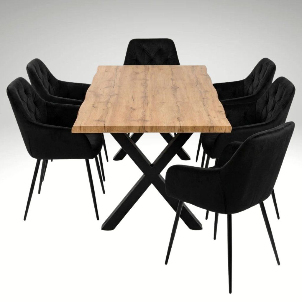 Jídelní set 6+1 160x90 cm dub, černá VJS136-6C