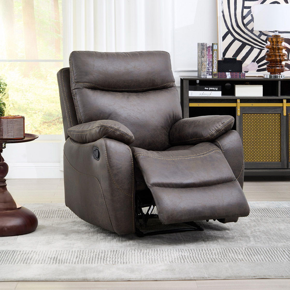 TV a relaxační křeslo manuální potah coffee látka v dekoru vintage AKR158CO