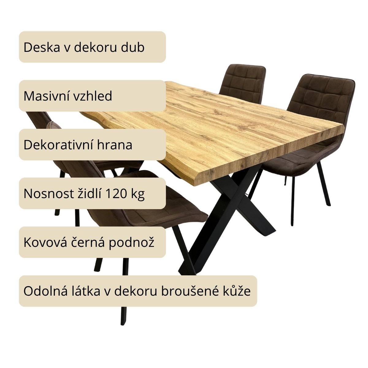 Jídelní set pro 4 osoby 160x90 cm dub-hnědá VJS116-41H