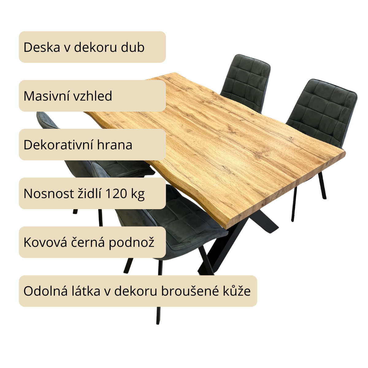 Jídelní set pro 4 osoby 160x90 cm dub-šedá VJS116-41S