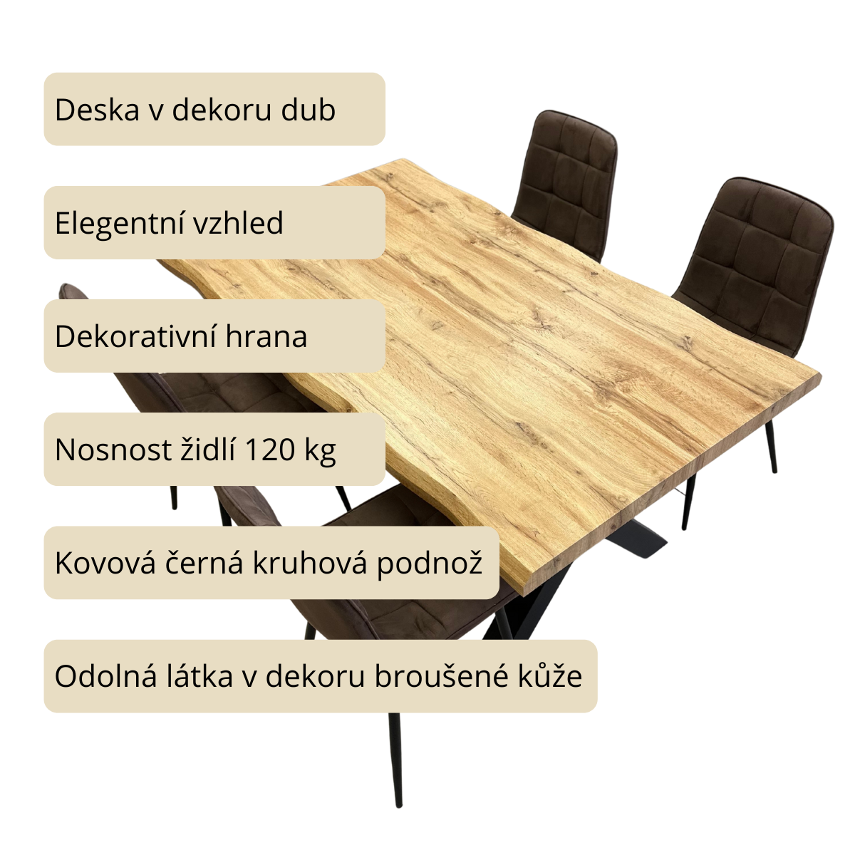Jídelní set pro 4 osoby 160x90 cm dub-hnědá VJS216-40H