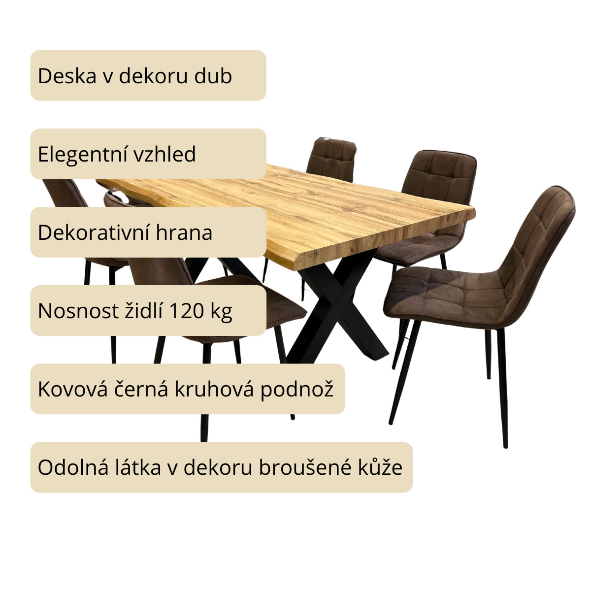 Jídelní set pro 6 osob 160x90 cm dub-hnědá VJS216-60H