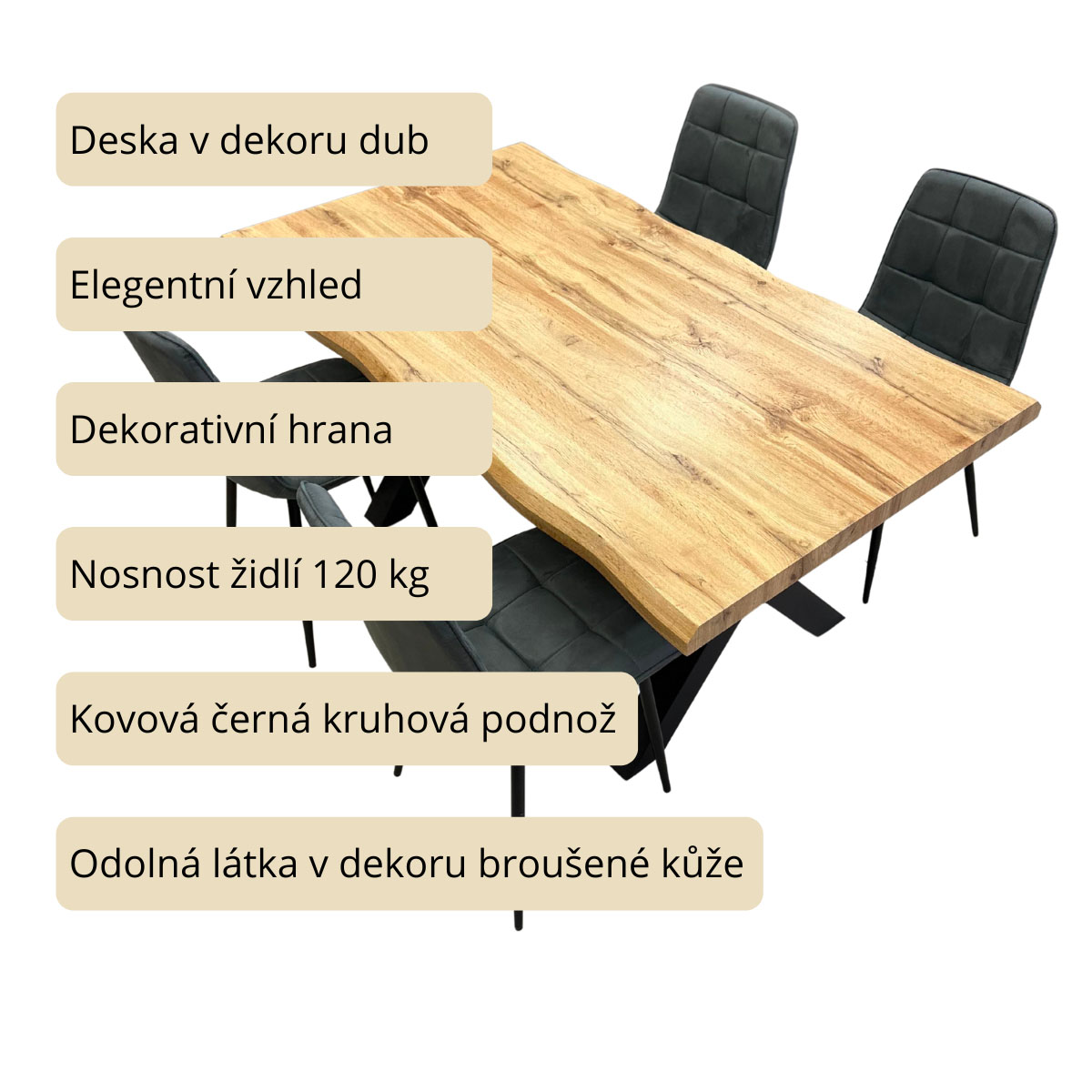 Jídelní set pro 4 osoby 160x90 cm dub-šedá VJS216-40S