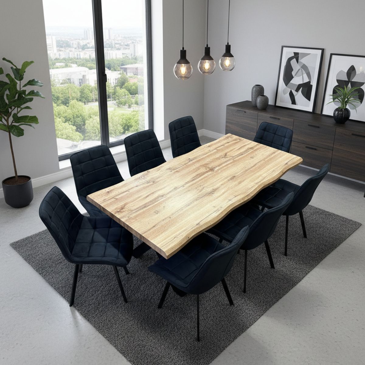 Jídelní set pro 8 osob 180x90 cm dub, černá broušená kůže VJS118-81C