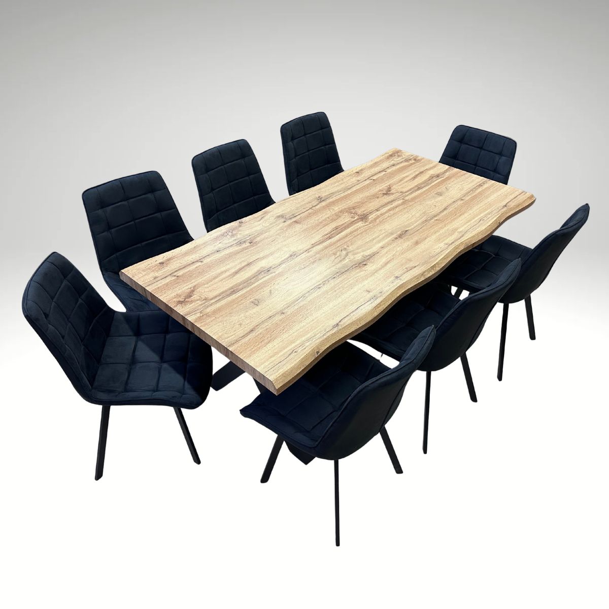 Jídelní set pro 8 osob 180x90 cm dub, černá broušená kůže VJS118-81C