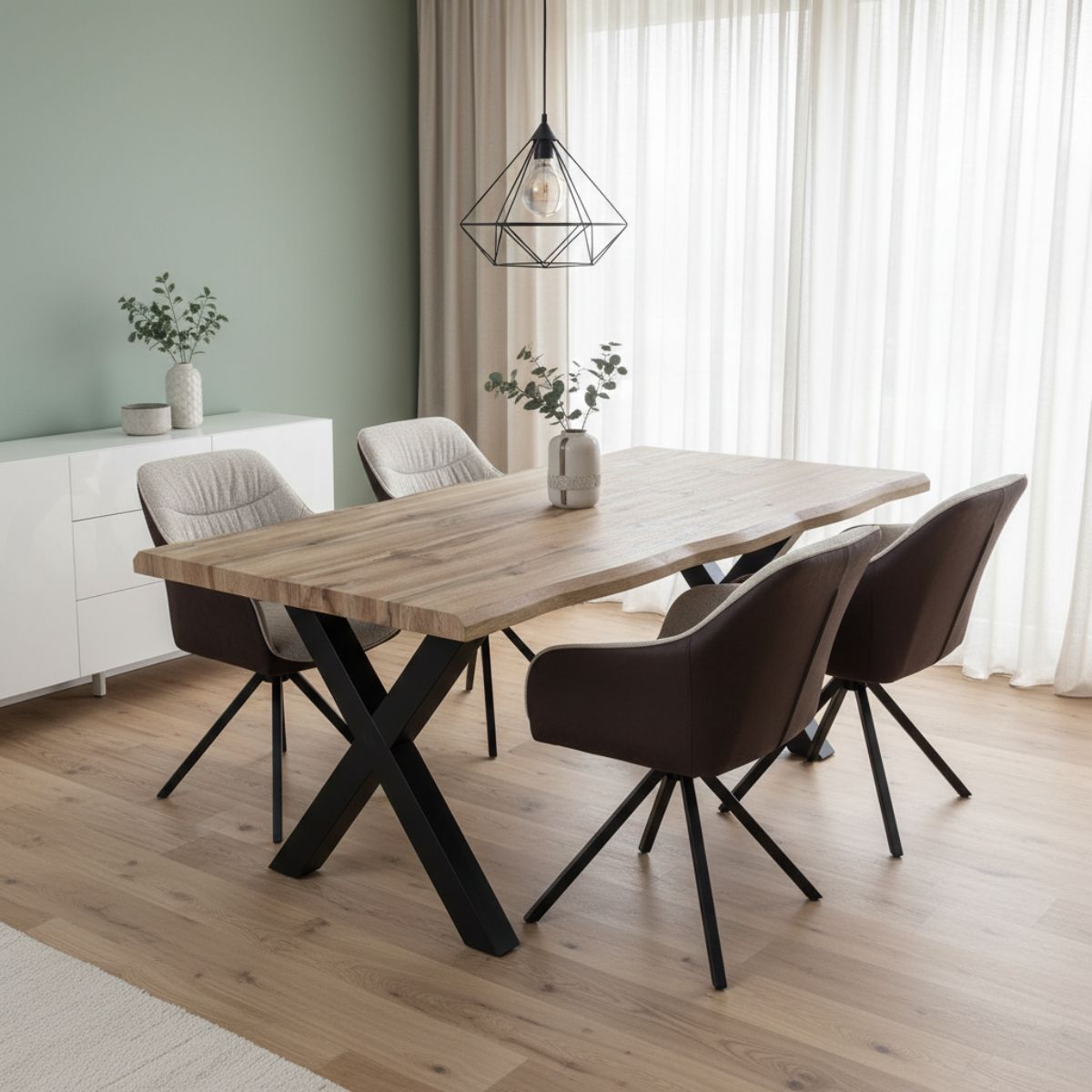 Jídelní set 4+1 160x90 cm dub, krémová látka VJS154-4K