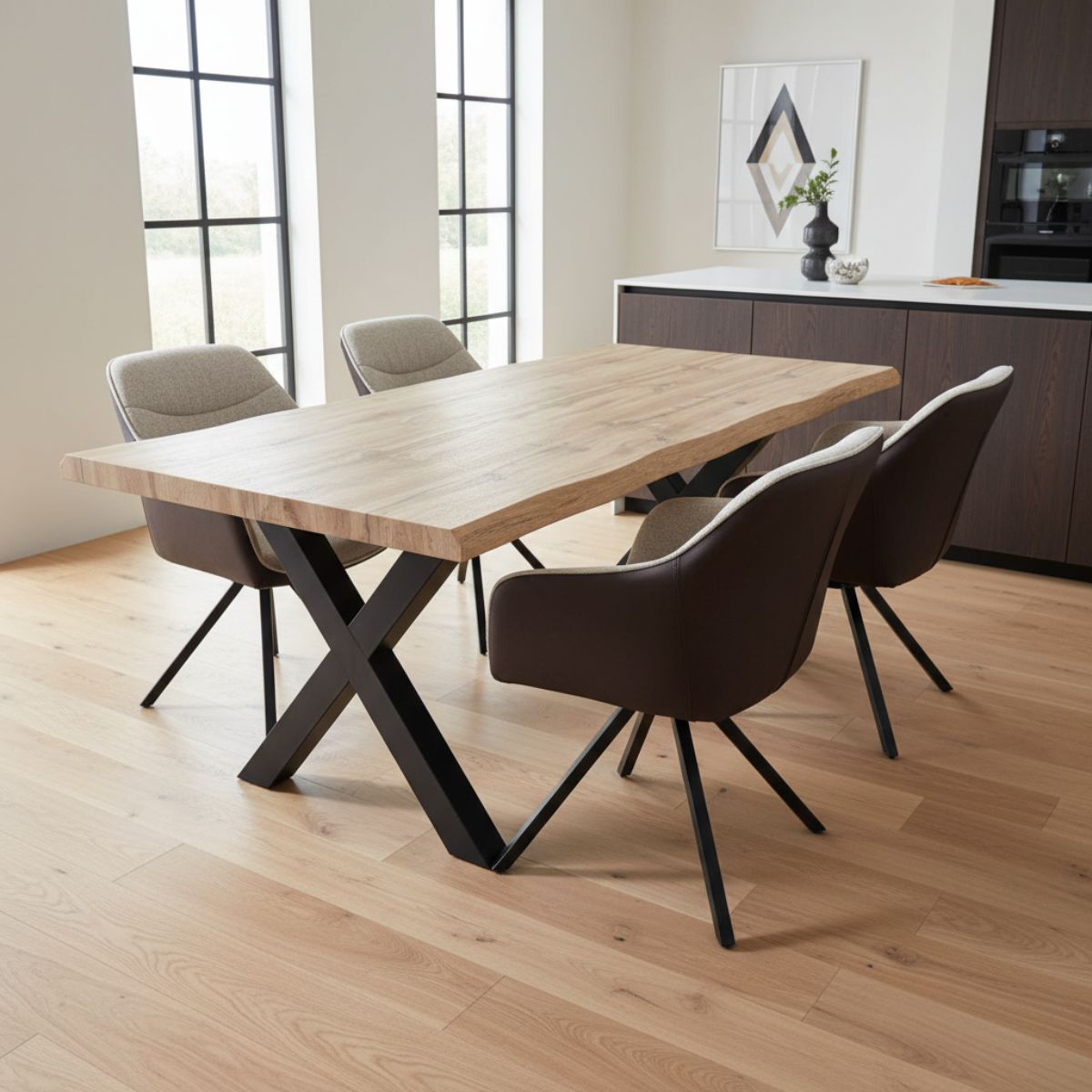 Jídelní set 4+1 160x90 cm dub, krémová látka VJS154-4K