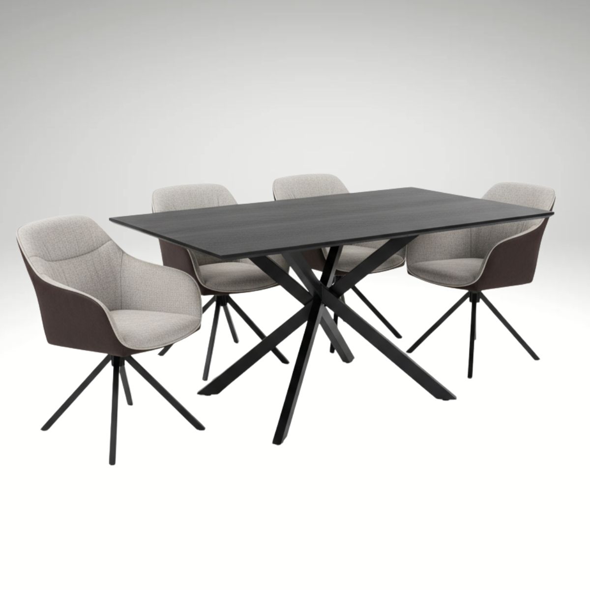 Jídelní set pro 4 osoby 180x90 cm černý, krémová látka VJS208-4K