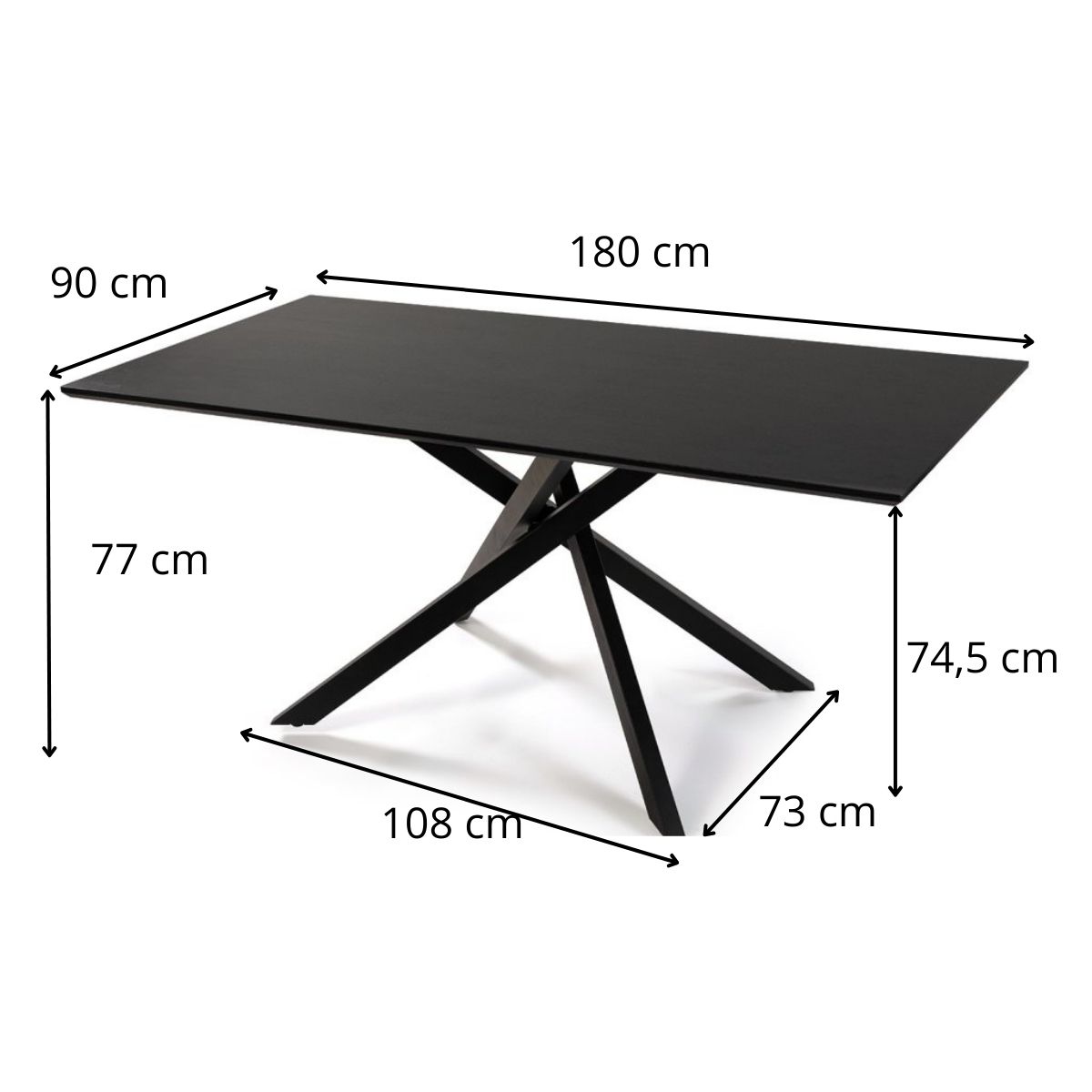Jídelní set pro 4 osoby 180x90 cm černý, krémová látka VJS208-4K