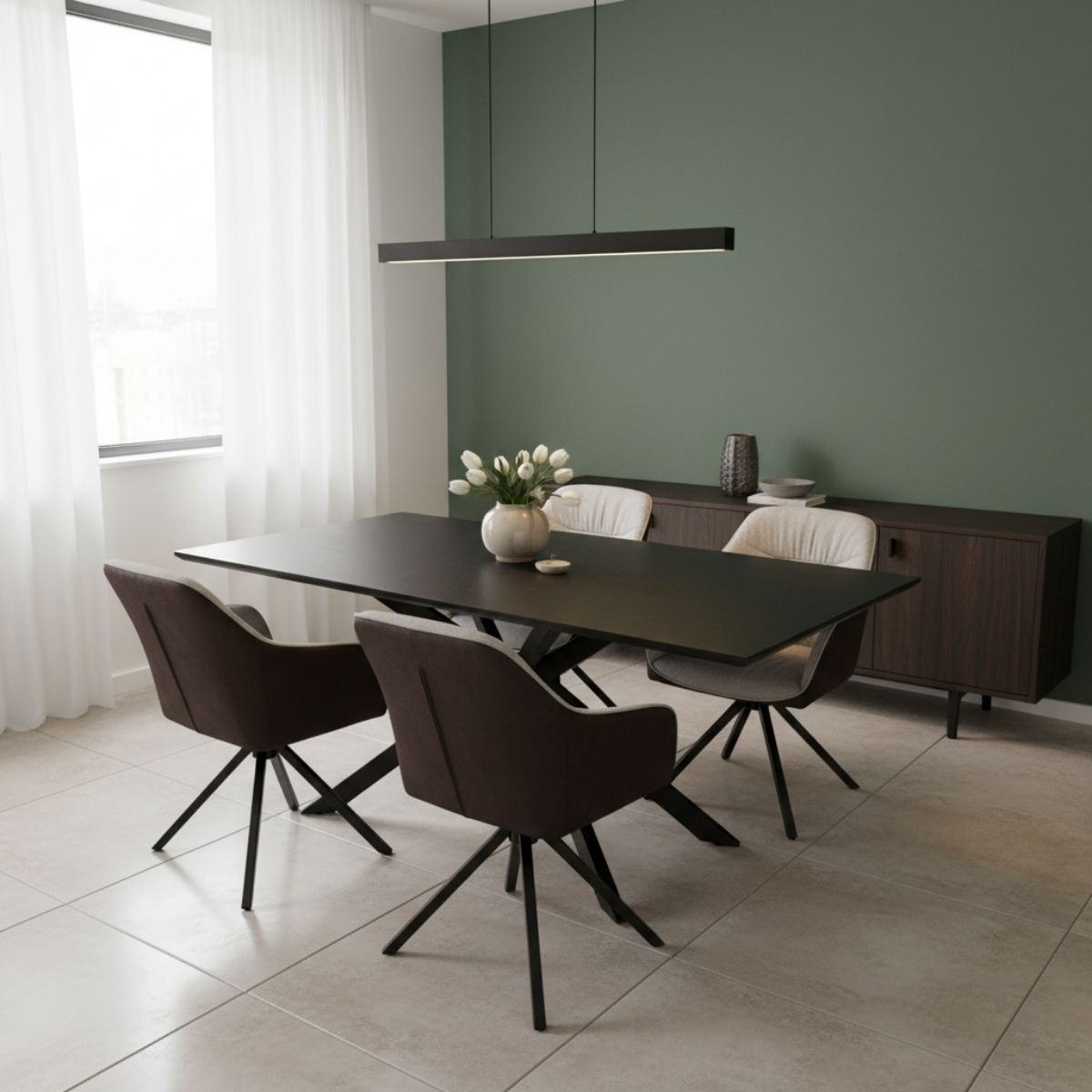 Jídelní set pro 4 osoby 180x90 cm černý, krémová látka VJS208-4K