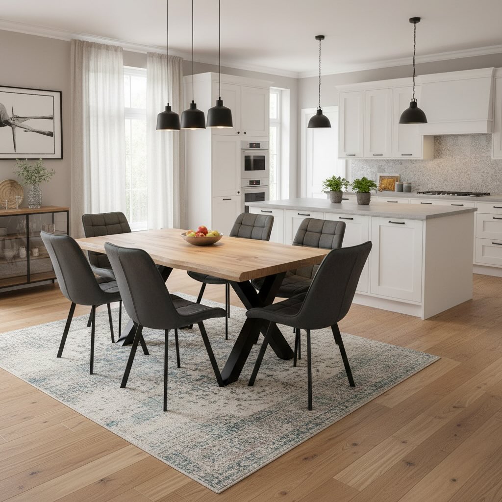 Jídelní set pro 6 osob 140x90 cm dub, šedá samet VJS114-61S-S