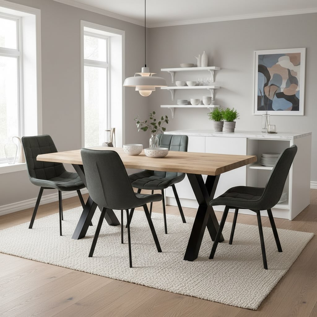 Jídelní set pro 4 osoby 140x90 cm dub, šedá samet VJS114-41S-S