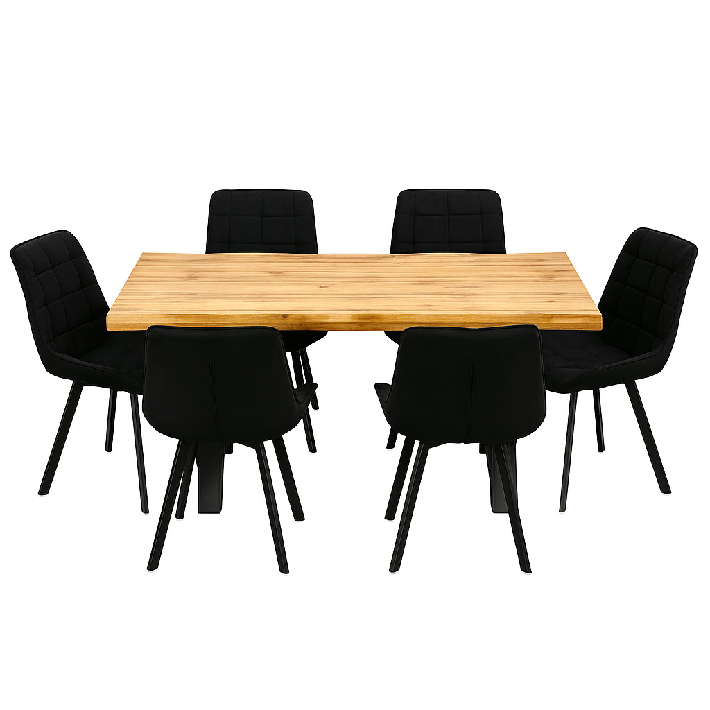 Jídelní set pro 6 osob 140x90 cm dub-černá VJS114-61C