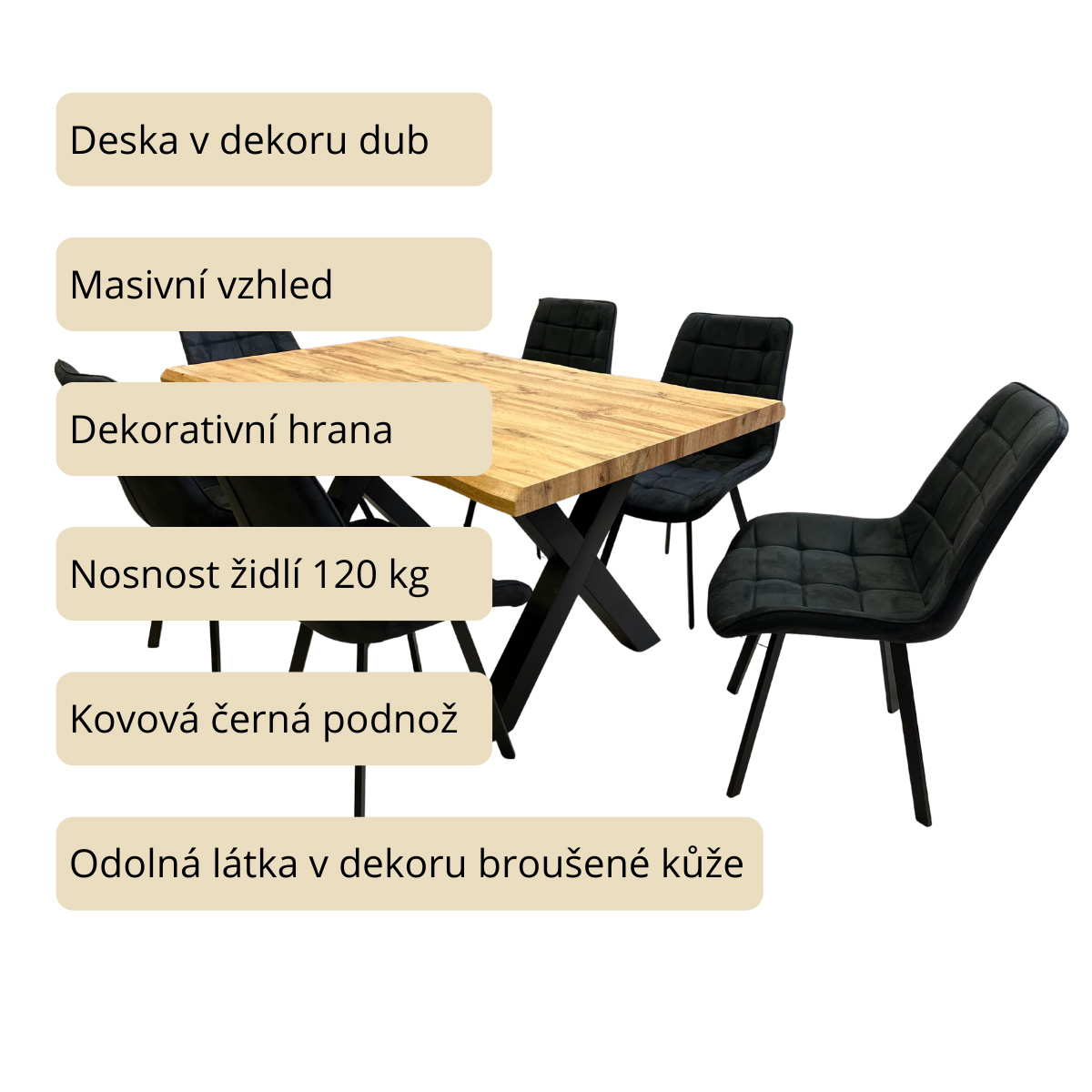 Jídelní set pro 6 osob 140x90 cm dub-černá VJS114-61C