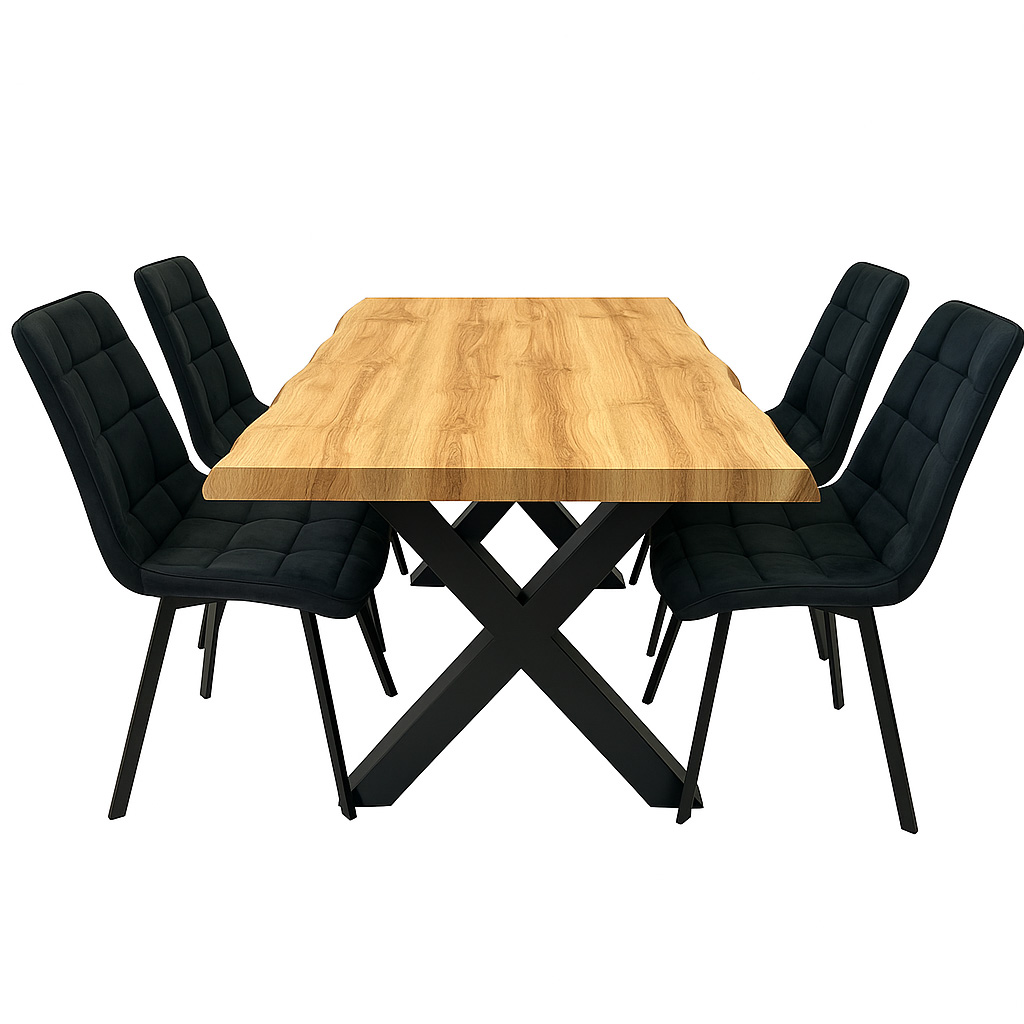 Jídelní set pro 4 osoby 140x90 cm dub-černá VJS114-41C