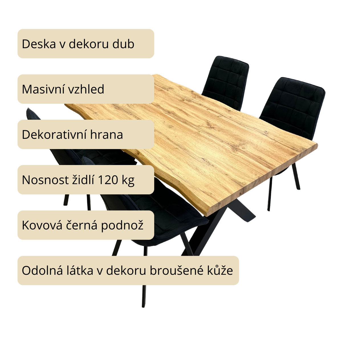 Jídelní set pro 4 osoby 140x90 cm dub-černá VJS114-41C