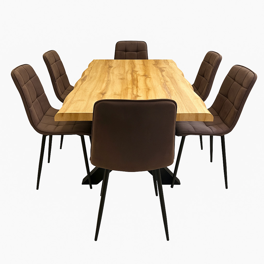 Jídelní set pro 6 osob 140x90 cm dub-hnědá VJS214-6H-S