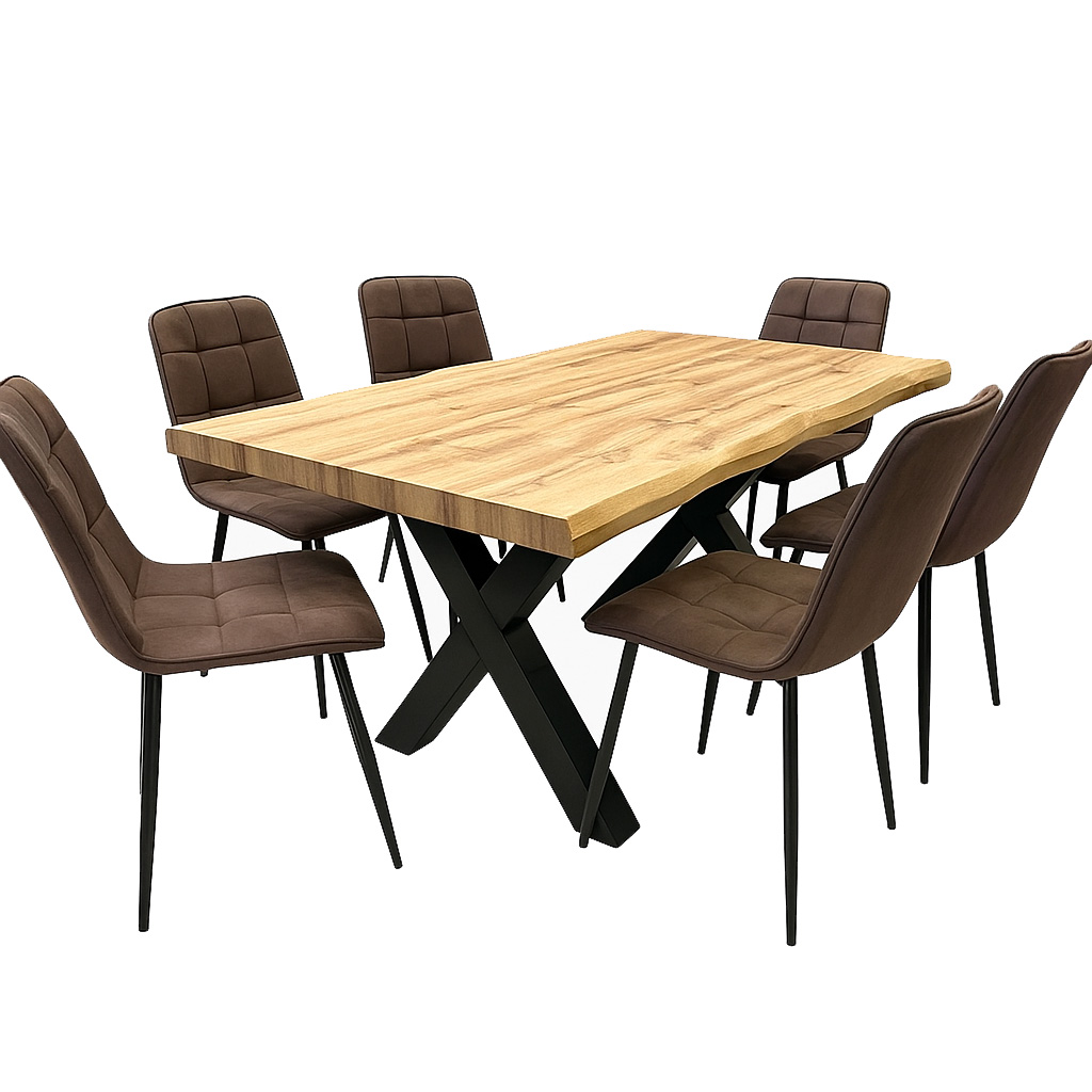 Jídelní set pro 6 osob 140x90 cm dub-hnědá VJS214-6H-S