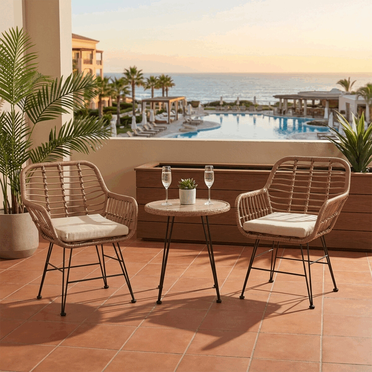 Balkónový set umělý ratan látka béžová AZS100N