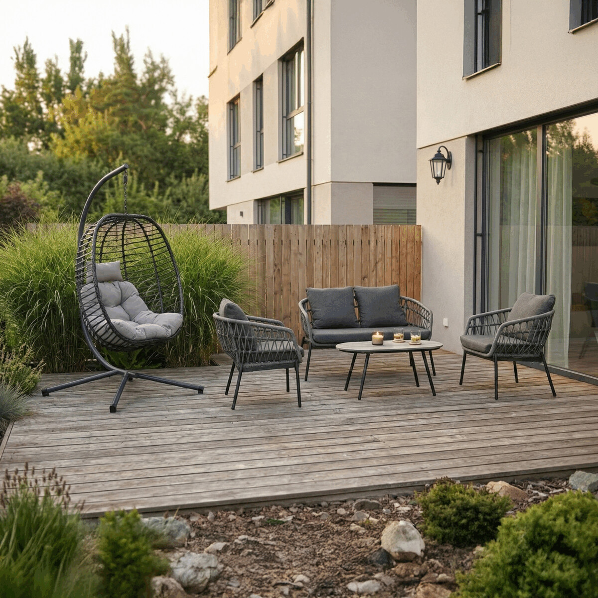 Zahradní set 1+1+2 umělý ratan tmavě šedá látka AZS106S