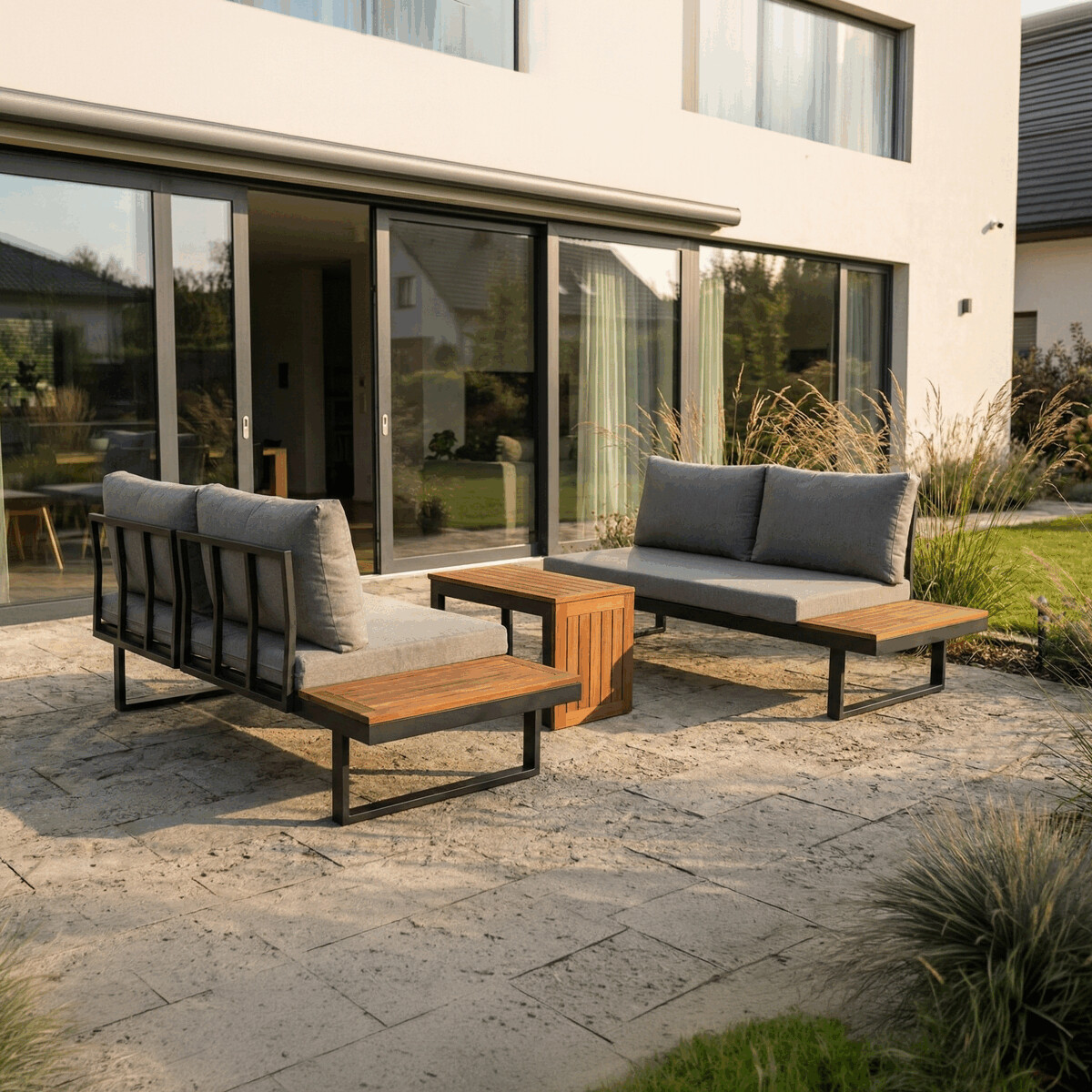 Zahradní set světle hnědá potah šedý AZS107S-1