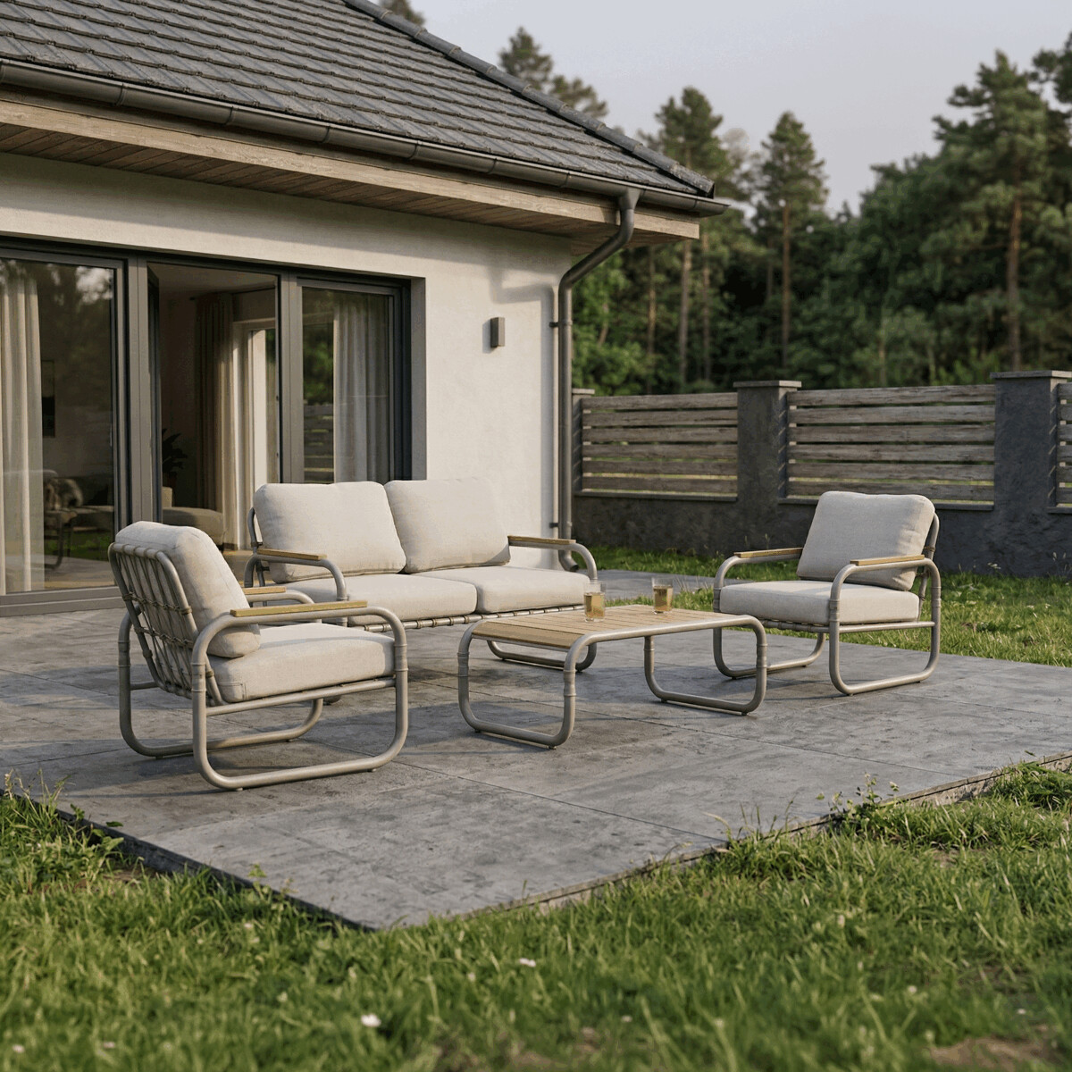 Zahradní sestava pro 4 osoby béžová AZS142K